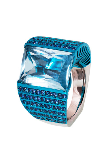 Off-Center London Blue Topaz Ring